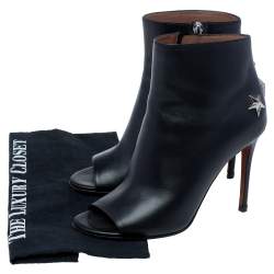 Pre Owned Givenchy Black Leather Star Embellished Open Toe Ankle Booties Size 37.5