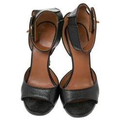 Givenchy Black Leather Shark  Lock Ankle Strap Sandals Size 38