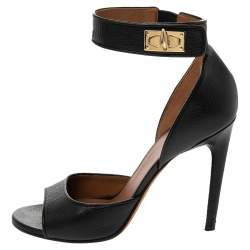 Givenchy Black Leather Shark  Lock Ankle Strap Sandals Size 38