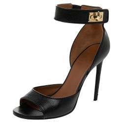 Givenchy Black Leather Shark  Lock Ankle Strap Sandals Size 38