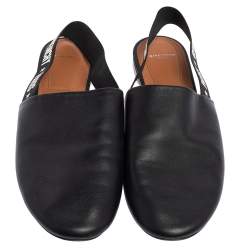 Givenchy Black Leather Rivington Logo Slingback Flat Mules Size 40.5
