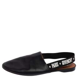 Givenchy Black Leather Rivington Logo Slingback Flat Mules Size 40.5