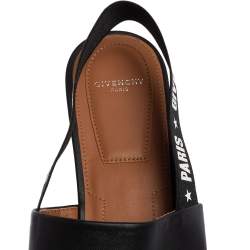 Givenchy Black Leather Rivington Logo Slingback Flat Mules Size 40.5