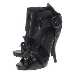 Givenchy Black Leather Ankle Length Strappy Booties Size 36.5