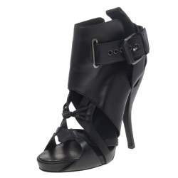 Givenchy Black Leather Ankle Length Strappy Booties Size 36.5