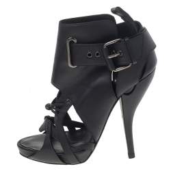 Givenchy Black Leather Ankle Length Strappy Booties Size 36.5