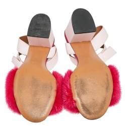 Givenchy Two Tone Pink Leather and Mink Fur Ankle Strap Sandals Size 38