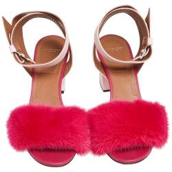 Givenchy Two Tone Pink Leather and Mink Fur Ankle Strap Sandals Size 38