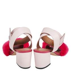 Givenchy Two Tone Pink Leather and Mink Fur Ankle Strap Sandals Size 38
