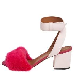Givenchy Two Tone Pink Leather and Mink Fur Ankle Strap Sandals Size 38
