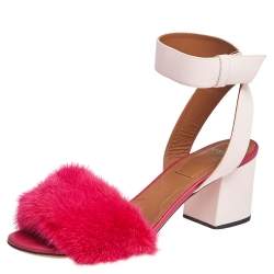 Givenchy Two Tone Pink Leather and Mink Fur Ankle Strap Sandals Size 38