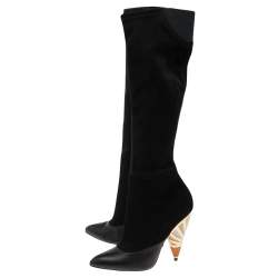 Pre Owned Givenchy Black Suede And Leather Knee Length Boots Size 39