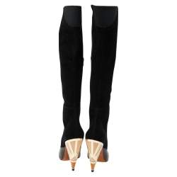 Pre Owned Givenchy Black Suede And Leather Knee Length Boots Size 39