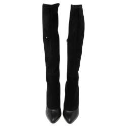 Pre Owned Givenchy Black Suede And Leather Knee Length Boots Size 39