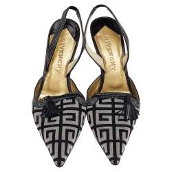Givenchy Grey Leather And Canvas Slingback Sandals Size 39.5