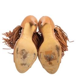 Pre Owned Givenchy Brown Leather Fringe Sandals Size 37