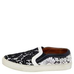 Givenchy White/Black Lace And Leather Slip on Sneakers Size 41