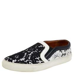 Givenchy White/Black Lace And Leather Slip on Sneakers Size 41