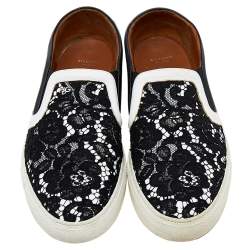 Givenchy White/Black Lace And Leather Slip on Sneakers Size 41
