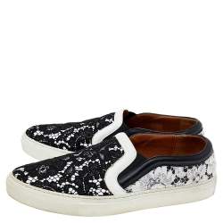 Givenchy White/Black Lace And Leather Slip on Sneakers Size 41