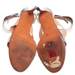 Givenchy Silver Foil Leather And Fabric Ankle Cuff Sandals Size 39 
