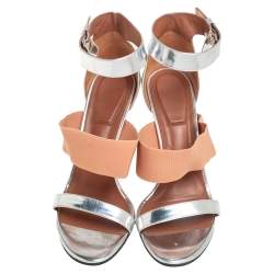 Givenchy Silver Foil Leather And Fabric Ankle Cuff Sandals Size 39 