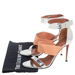Givenchy Silver Foil Leather And Fabric Ankle Cuff Sandals Size 39 