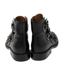 Givenchy Black Leather Studded Buckle Detail Ankle Boots Size 35