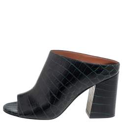 Pre Owned  Givenchy Green/Black Croc Embossed Leather Peep Toe Mule Sandals Size 36