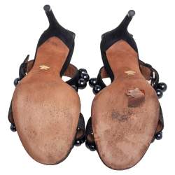 Pre Owned Givenchy Black Suede Faux Pearl Embellished Open Toe Ankle Strap Sandals Size 38