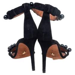 Pre Owned Givenchy Black Suede Faux Pearl Embellished Open Toe Ankle Strap Sandals Size 38