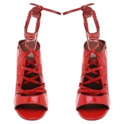 Pre Owned Givenchy Orange Patent Leather Lace Up Slide Sandals Size 39