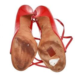 Pre Owned Givenchy Orange Patent Leather Lace Up Slide Sandals Size 39