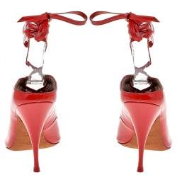 Pre Owned Givenchy Orange Patent Leather Lace Up Slide Sandals Size 39