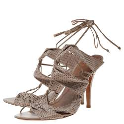 Pre Owned Givenchy Beige Perforated Leather Open Toe Ankle Wrap Sandals Size 39.5