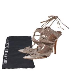 Pre Owned Givenchy Beige Perforated Leather Open Toe Ankle Wrap Sandals Size 39.5