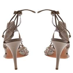 Pre Owned Givenchy Beige Perforated Leather Open Toe Ankle Wrap Sandals Size 39.5