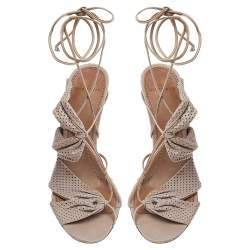 Pre Owned Givenchy Beige Perforated Leather Open Toe Ankle Wrap Sandals Size 39.5