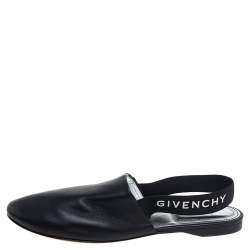 Pre Owned Givenchy Black Leather Rivington Logo Slingback Flat Mules Size 36.5