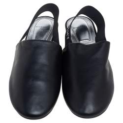 Pre Owned Givenchy Black Leather Rivington Logo Slingback Flat Mules Size 36.5