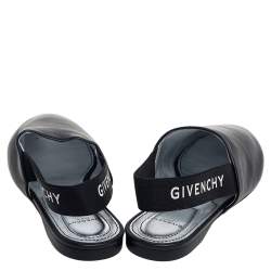 Pre Owned Givenchy Black Leather Rivington Logo Slingback Flat Mules Size 36.5