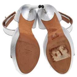 Givenchy Silver Leather Shark Lock Ankle Strap Sandals Size 38