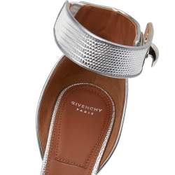Givenchy Silver Leather Shark Lock Ankle Strap Sandals Size 38