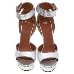 Givenchy Silver Leather Shark Lock Ankle Strap Sandals Size 38