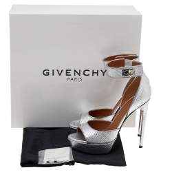 Givenchy Silver Leather Shark Lock Ankle Strap Sandals Size 38