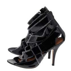 Givenchy Black Patent Leather Ankle Cuff Zipper Sandals Size 37