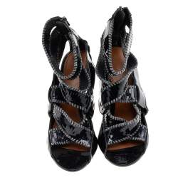 Givenchy Black Patent Leather Ankle Cuff Zipper Sandals Size 37