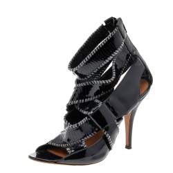 Givenchy Black Patent Leather Ankle Cuff Zipper Sandals Size 37