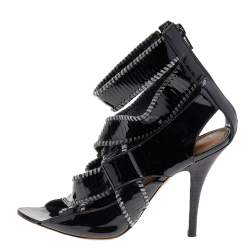 Givenchy Black Patent Leather Ankle Cuff Zipper Sandals Size 37