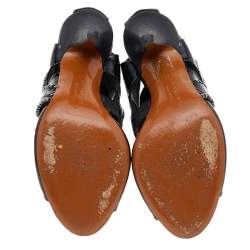 Givenchy Black Patent Leather Ankle Cuff Zipper Sandals Size 37